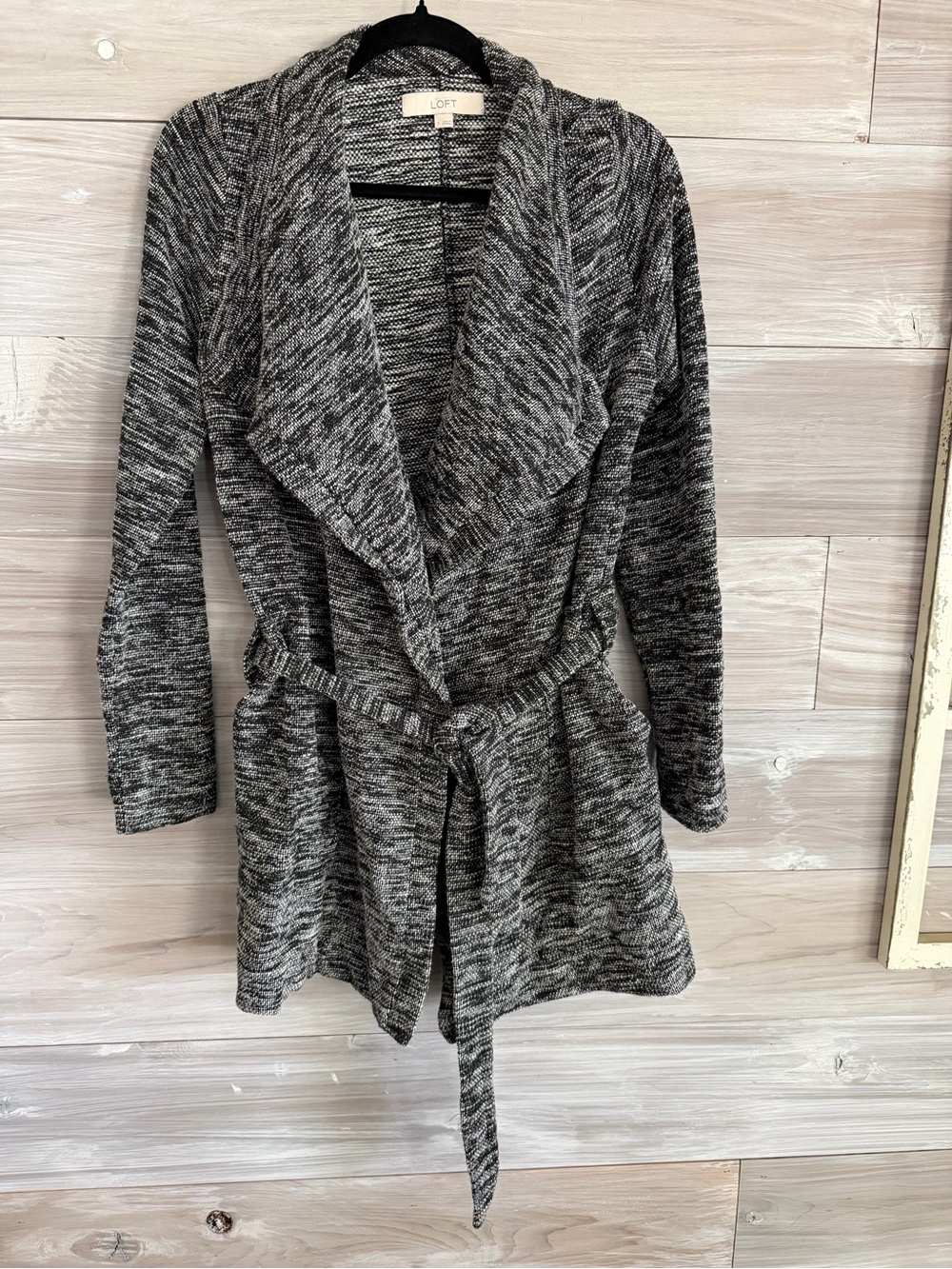LOFT Women's Gray Marled Belted Open Cardigan Sweater